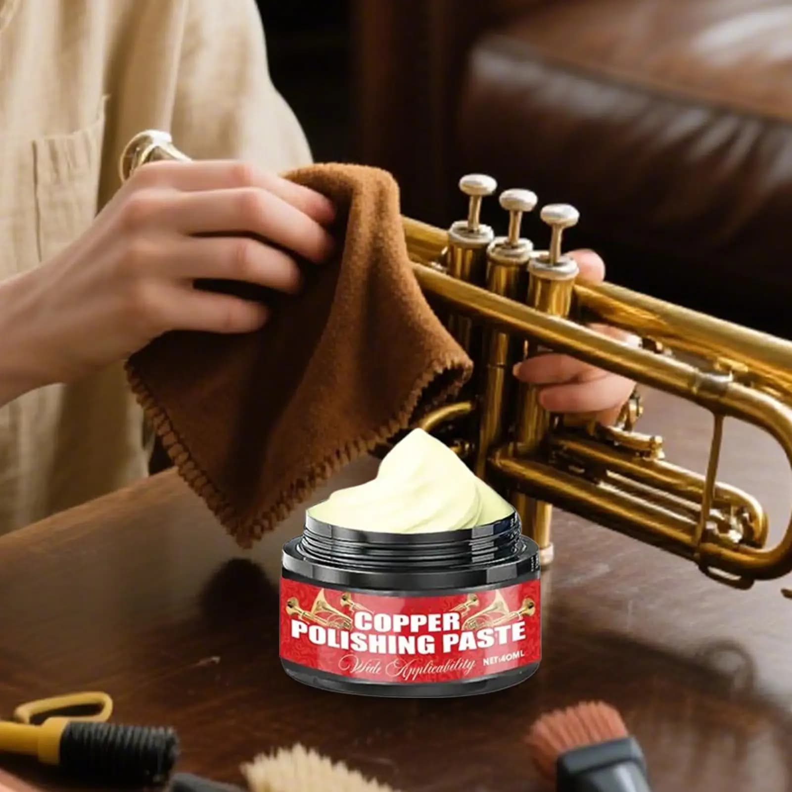 Copper Polishing Cream 40ml Tarnish & Scratch Remover For Trumpet Trombone Saxophone, Metal Polishes For Jewelry Watch Ring