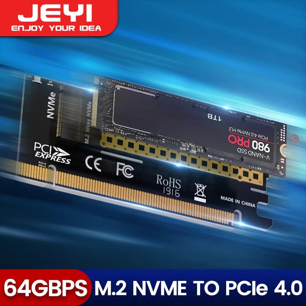 Adattatore JEYI M.2 NVME a PCIE X16, SSD NVMe 2280/60/42/30 a PCIe 4.0 3.0 GEN4 Scheda di espansione 64Gbps per scheda madre desktop PC