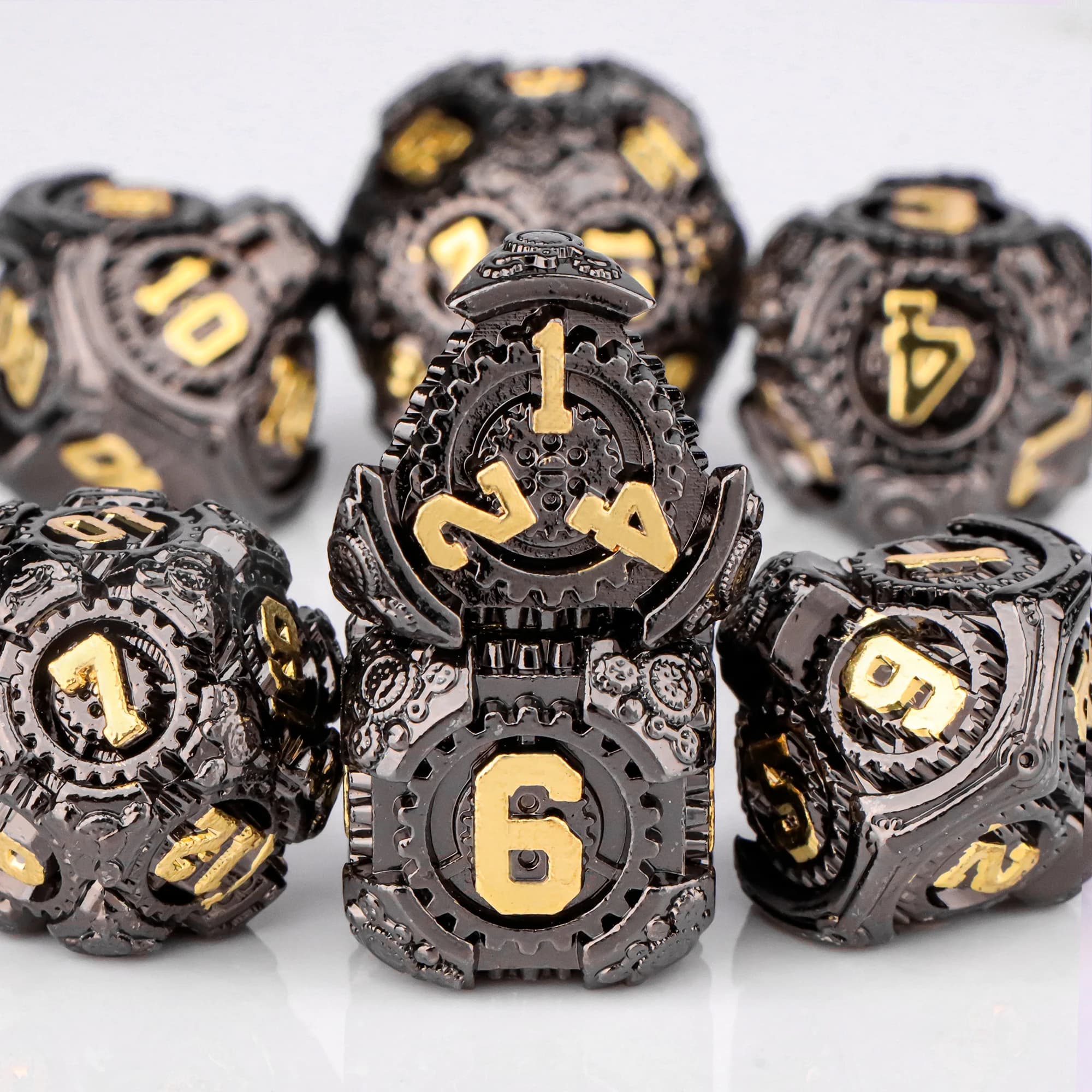 Dadi poliedrici DND in metallo nero, set di dadi per ingranaggi Set di dadi D&D da 7 pezzi per giochi di ruolo Dice D e D per Dungeons and Dragons