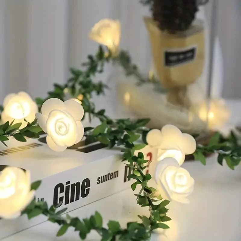 1PC 10 LED Rose Flower String Lights lampada da notte a fiore rosa alimentata a batteria per la decorazione della ghirlanda della festa di san valentino di nozze
