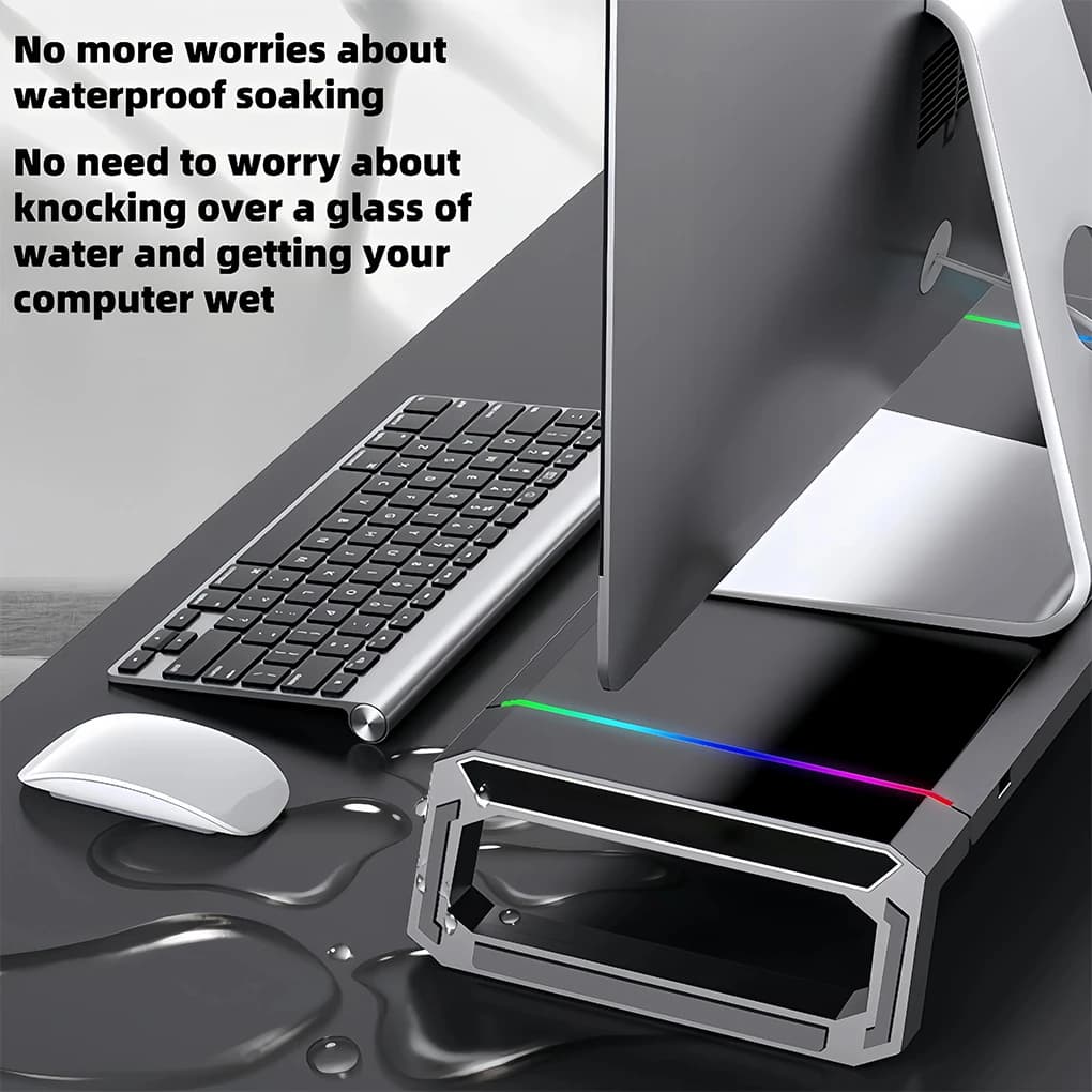 Supporto per monitor per PC 4USB Striscia luminosa RGB a 7 colori Braccio per monitor Barra spaziale di archiviazione Supporto per monitor per laptop con ricarica USB