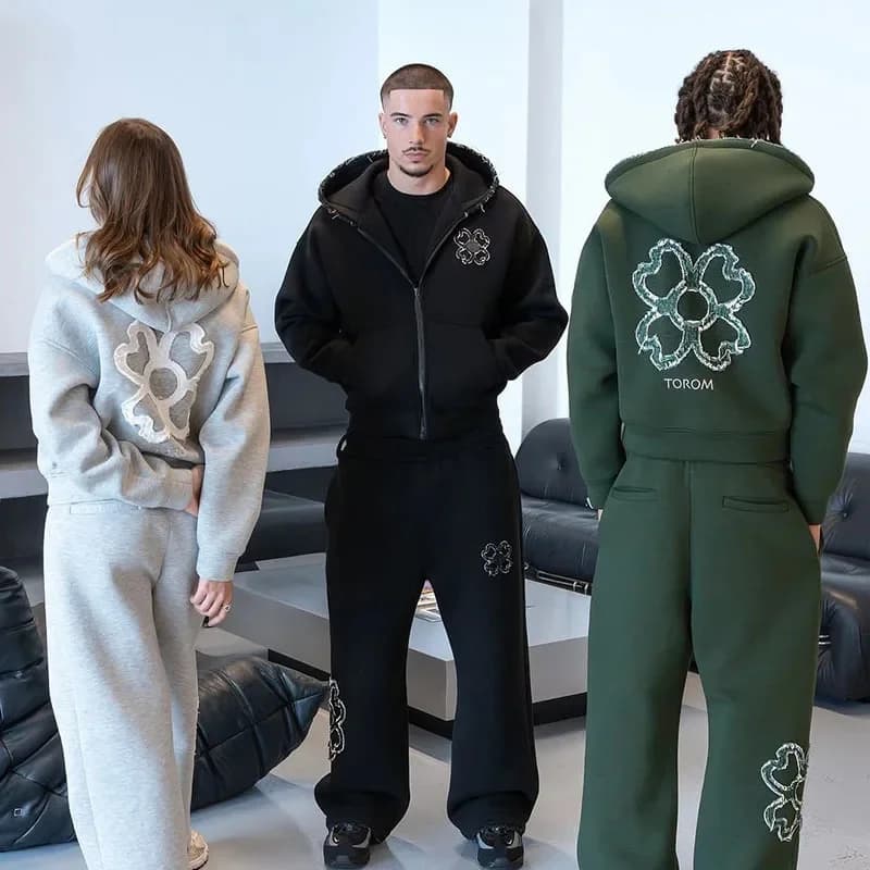 Complete Oversize Spring Winter Sports Suit with Four-Sheet and Zip Trifoil Application, Hoodie and Pants, Y2K Streetwear Style, 2 Men's Pieces