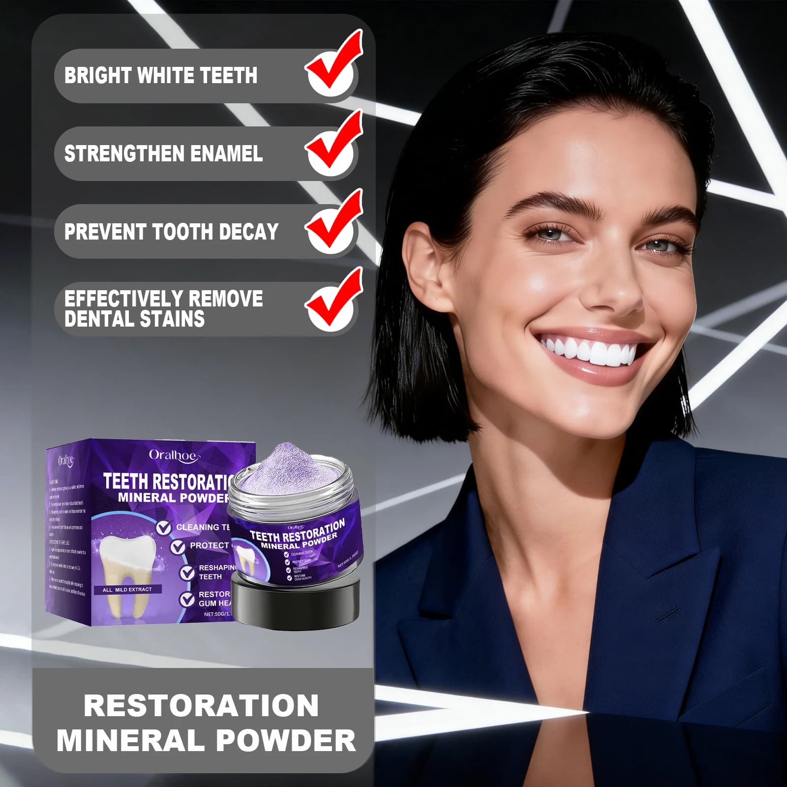 Polvere sbiancante per denti viola, rinforza le gengive, illumina i denti, pulizia profonda, ingredienti freschi e delicati per la cura orale e l'illuminazione dei denti