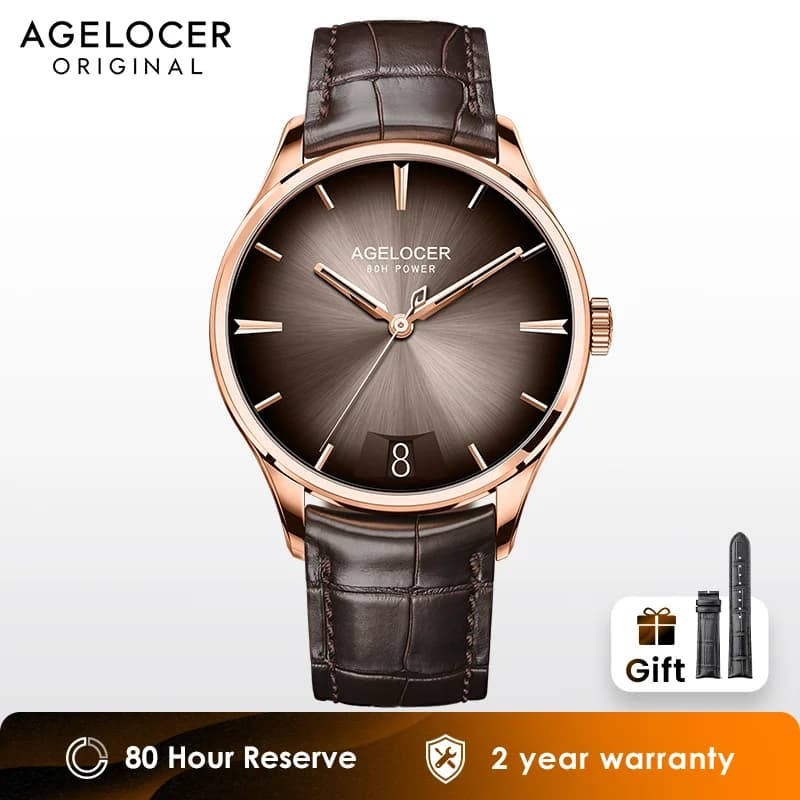 AGELOCER Watch Original Budapest from Male, Luxury Gold watch with Big Calendar, Automatic mechanical watch, Birthday gift for Men