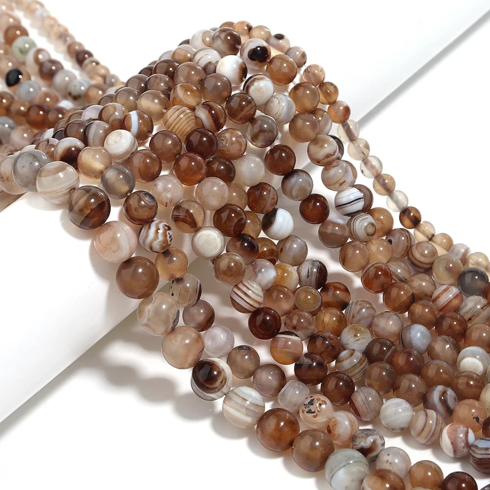 1 Agate Pearl Wire Striped Brown Clear 4/6/8/10/12mm, Natural Stone for Jewelry Creation, Bracelets and Fai-da- Necklaces ♪