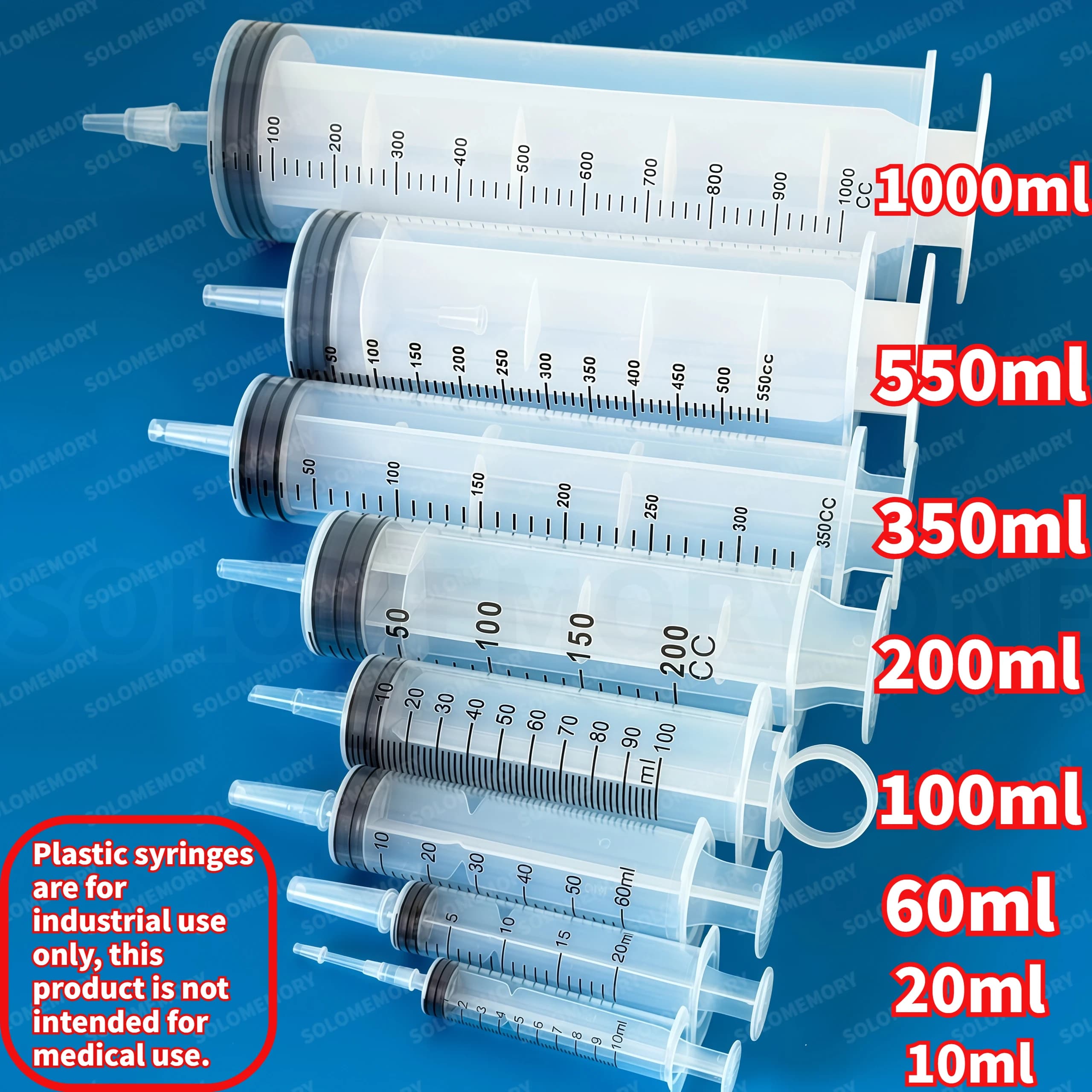 Plastic Syringe, Available in Capacity of 1000ml, 550ml, 350ml, 200ml, 100ml, 60ml, 20ml, 10ml, Laboratory Dispensation, Colla Dispensation, Irrigation and Veterinary Use