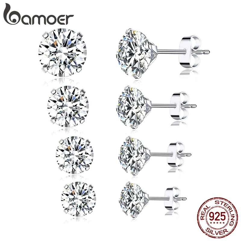 Orecchini Bamoer con zirconi in argento sterling 925, orecchini minimalisti, per donna, ragazza, gioielleria raffinata, bel regalo