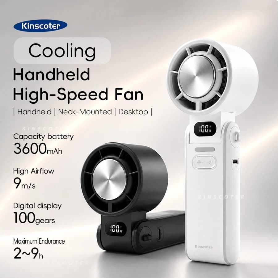 KINSCOTER Ventilatore portatile pieghevole per esterni Mini raffreddamento ricaricabile 3600mAh Ventola turbo ad alta velocità con controllo gratuito a 100 livelli