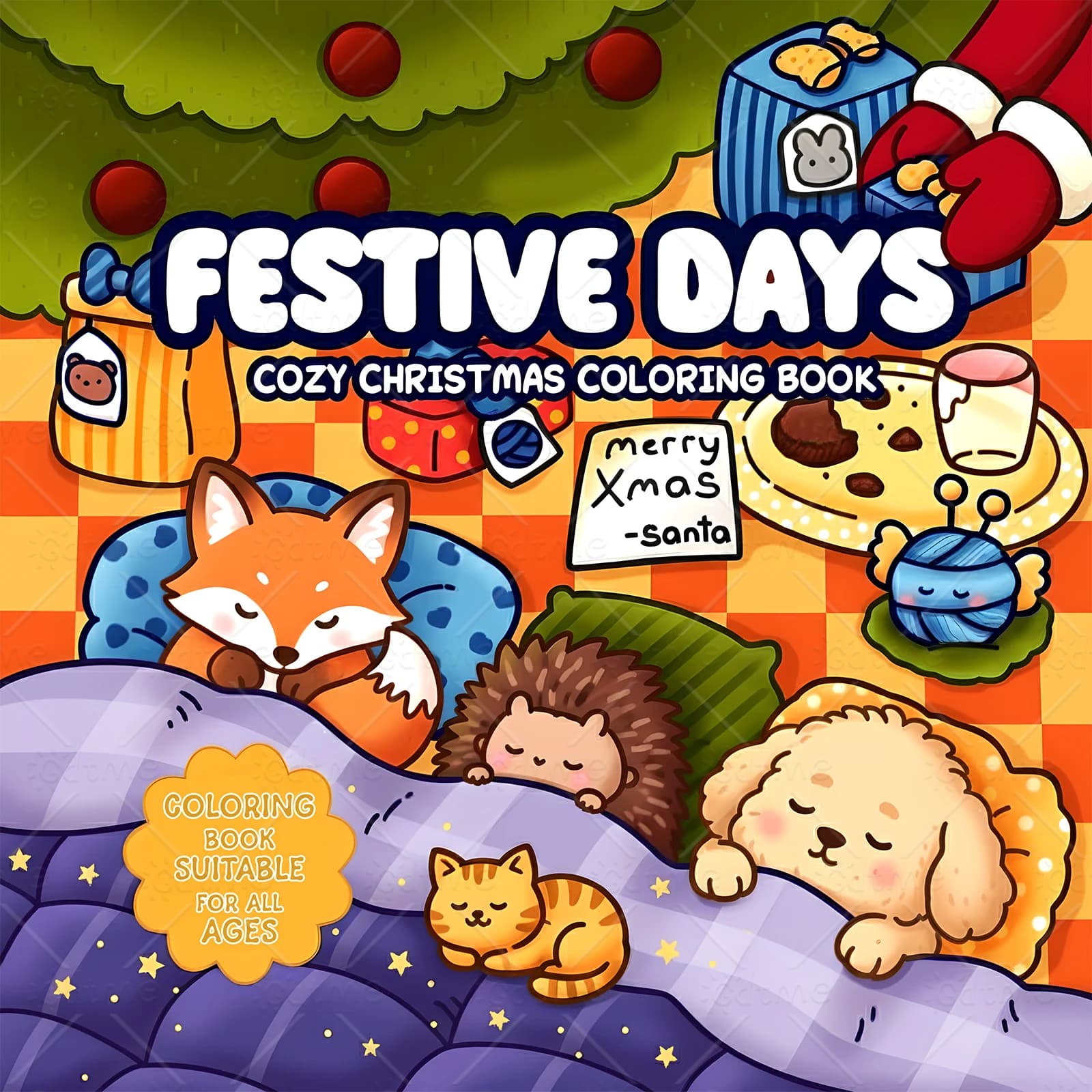 FESTIVE DAYS COZY CHRISTMASColoring Book 24 Page Gift For Birthday Party Relieve Stress Kill Time Graffiti Painting Drawing