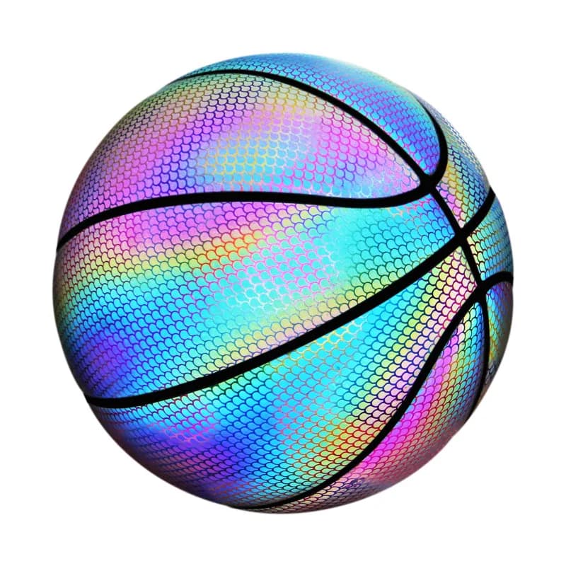 Colorful holographic basketballs size 7 in PU leather, wear-resistant, bright, gifts and toys for indoor and outdoor night games