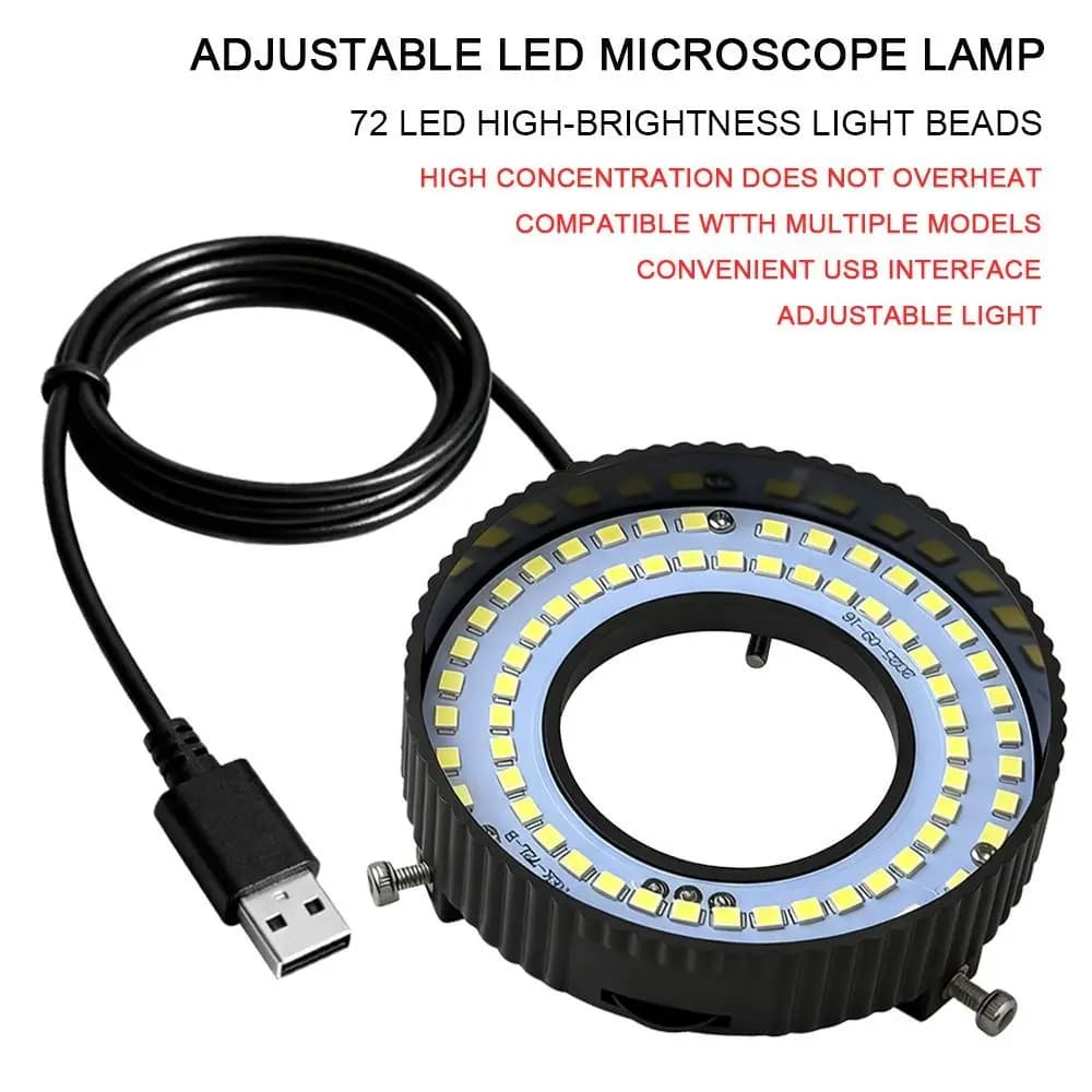 White LED Light for Microscope, Adjustable Lighting, USB Power Supply, Microscope Lamp, Lower Lighting, Microscope Ring Light