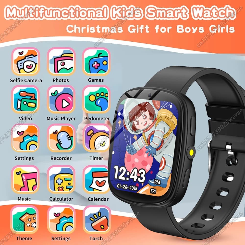 Smartwatch per bambini con schermo HD da 1,56'', fotocamera, 22 giochi interessanti, monitoraggio del sonno, sveglia, calcolatrice, orologio per bambini, idea regalo.