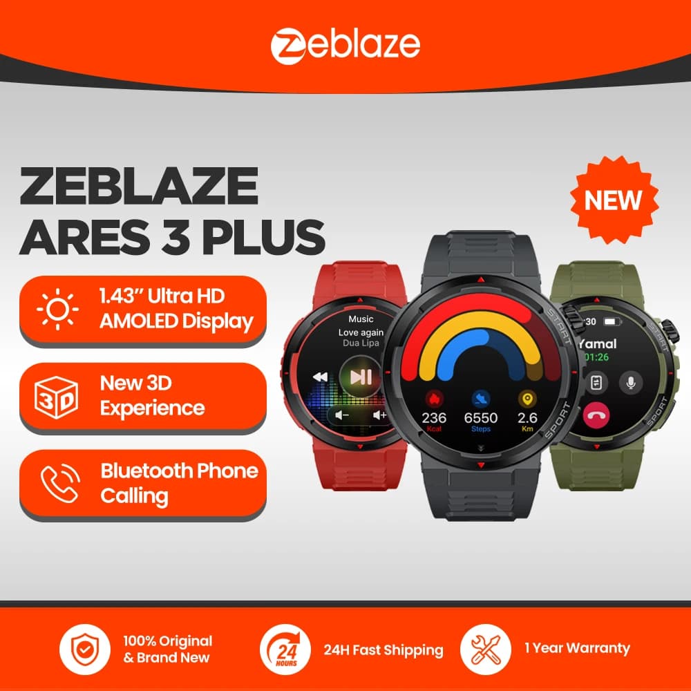 Nuovo Zeblaze Ares 3 Plus 1.43 ''Display AMOLED HD Chiamate vocali Smartwatch Nuovo 3D Interattivo Salute e Fitness Tracking Smart Watch
