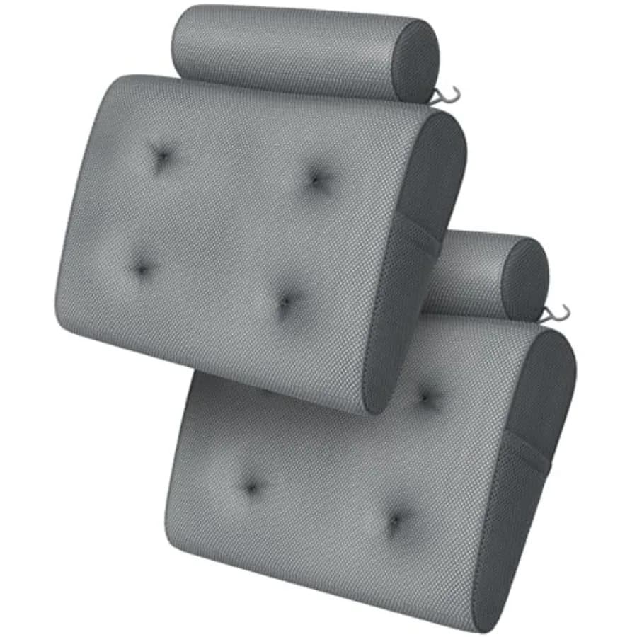 Cuscino da Bagno di Lusso per Vasca con Supporto per Testa e Collo, Cuscino Antiscivolo per Vasca con Ventose, Rete ad Asciugatura Rapida, Gancio, Accessorio Spa G