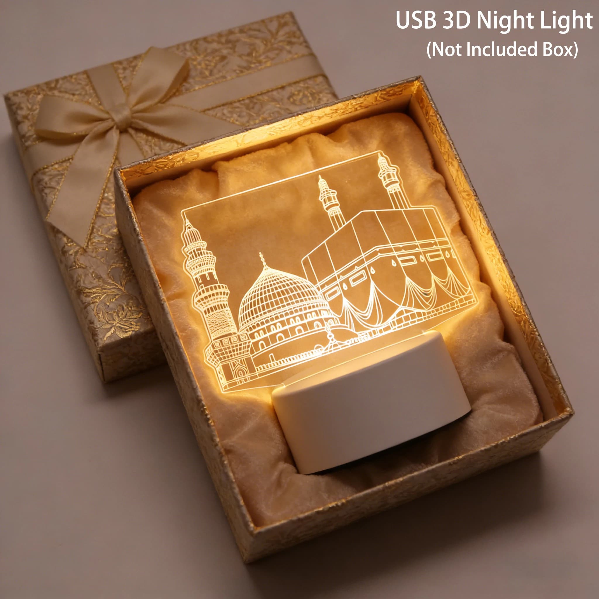 Luce Notturna LED 3D USB Eid Mubarak 2026, Decorazione per Feste Eid, Ornamento da Tavolo, Decorazione Musulmana per Ramadan