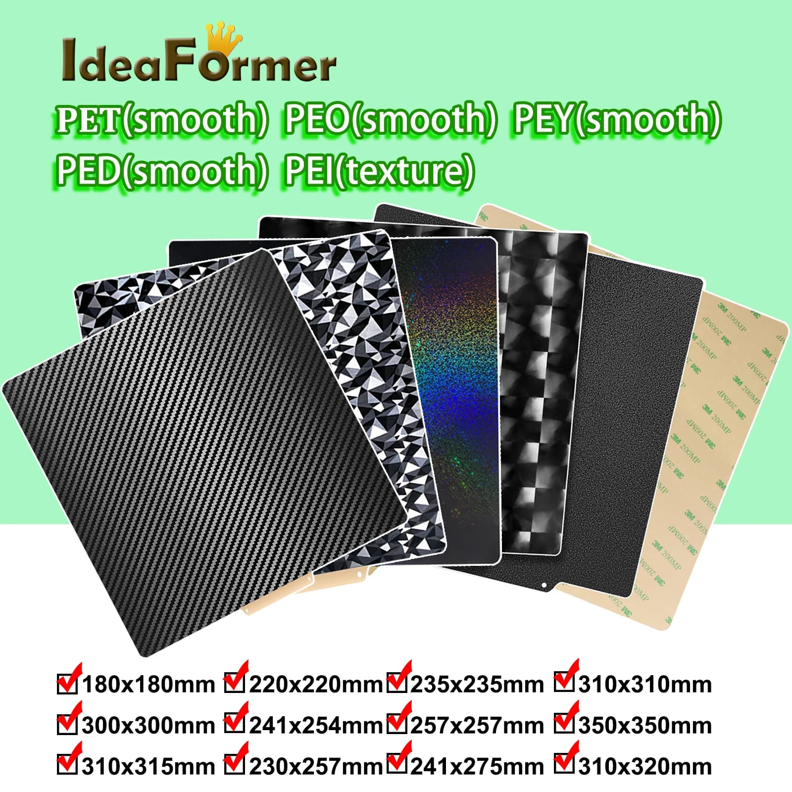 Doppio lato PEO + PEI PET + PEI PEY lamiera di acciaio per molle PEI piastra di costruzione magnetica 220/235/310/350 letto riscaldato per Ender 3 bambu MK3S