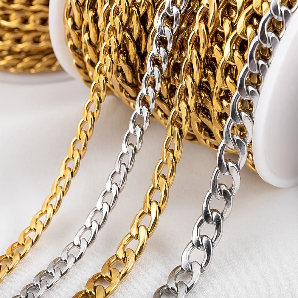 Catene portacavi a maglia cubana in acciaio inossidabile da 1 metro 2 metri 3-7mm per collana fai da te braccialetto cavigliera creazione di gioielli accessorio