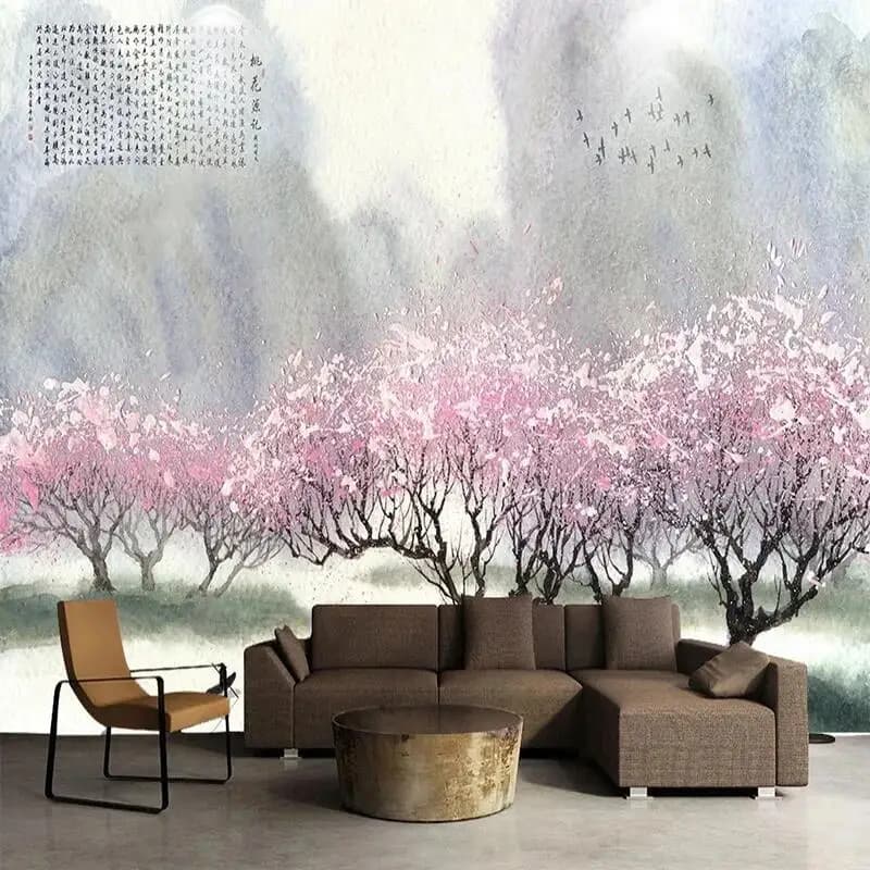 Custom Mural Wallpaper Chinese Style 3D Beautiful Oil Painting Peach Blossom Forest Flower Fresco Living Room Bedroom Home Decor