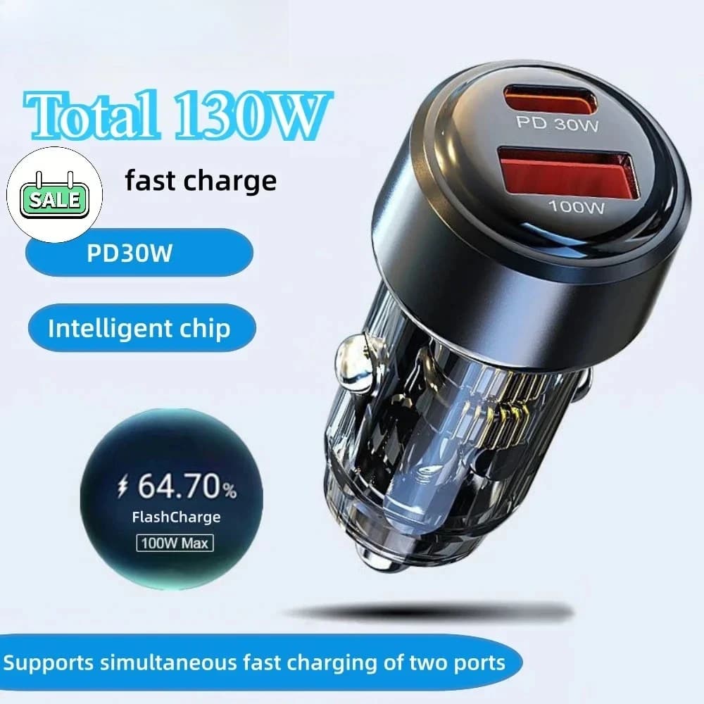 130 W Full USB Car Charger Adapter Quick Charger Type C Charger for iPhone 15 Xiaomi 14 Mobile Phone Charger Huawei