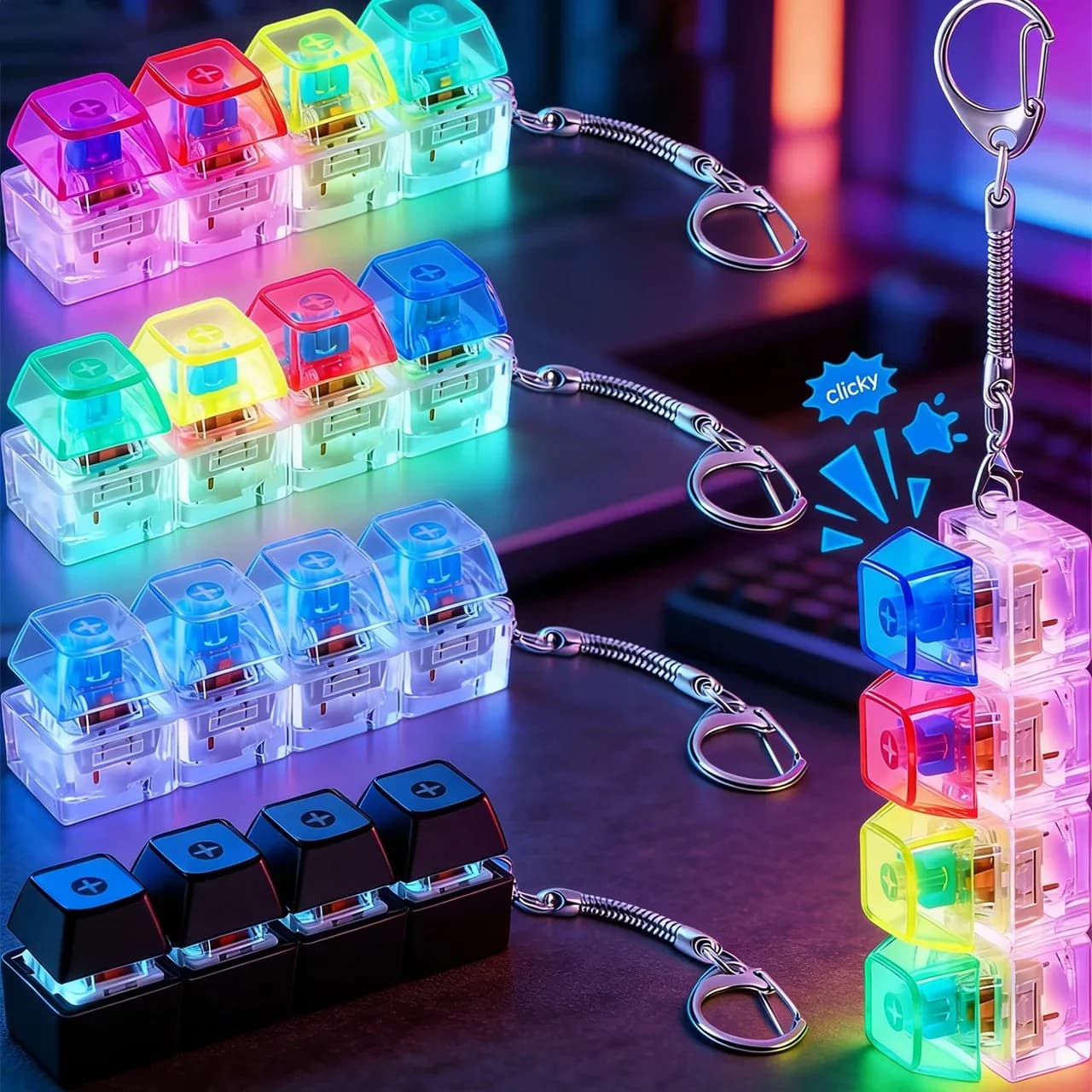 Portachiavi con tastiera LED luminosa e pulsanti cliccabili - Giocattolo antistress, accessorio portatile da scrivania, regalo per l'arredamento dell'ufficio