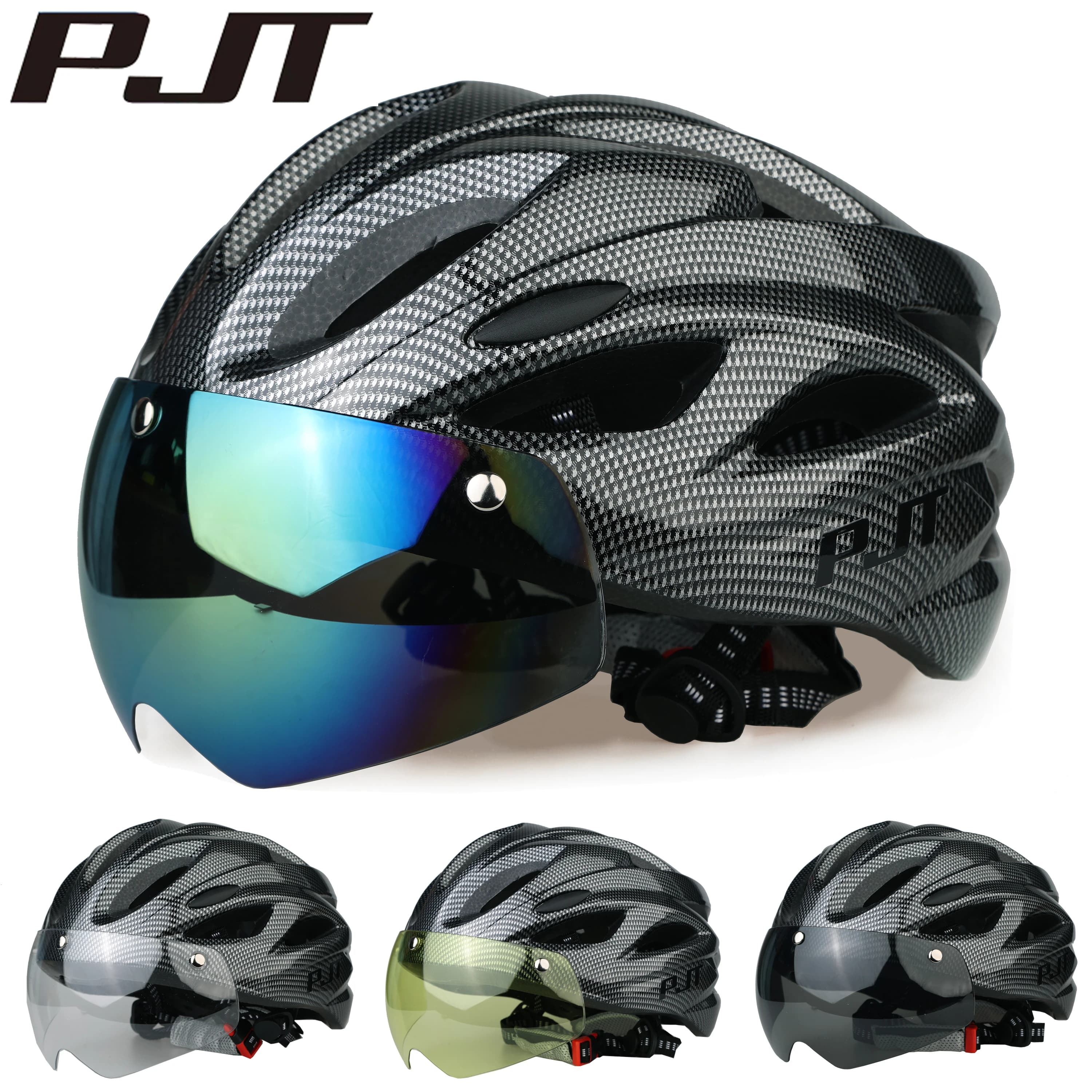 PJT Lightweight Breathable Bicycle Helmet With Magnetic Attraction Goggles Lens Bike Helmet Free Switching Adult Cycling Helmet