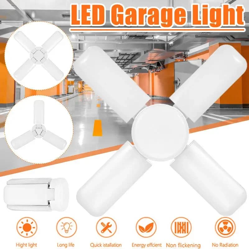 Lampada da Soffitto LED 38W E27, Luci per Garage Deformabili e Regolabili, Lampada Luce Diurna per Officina, Banco da Lavoro, Fienile, Magazzino