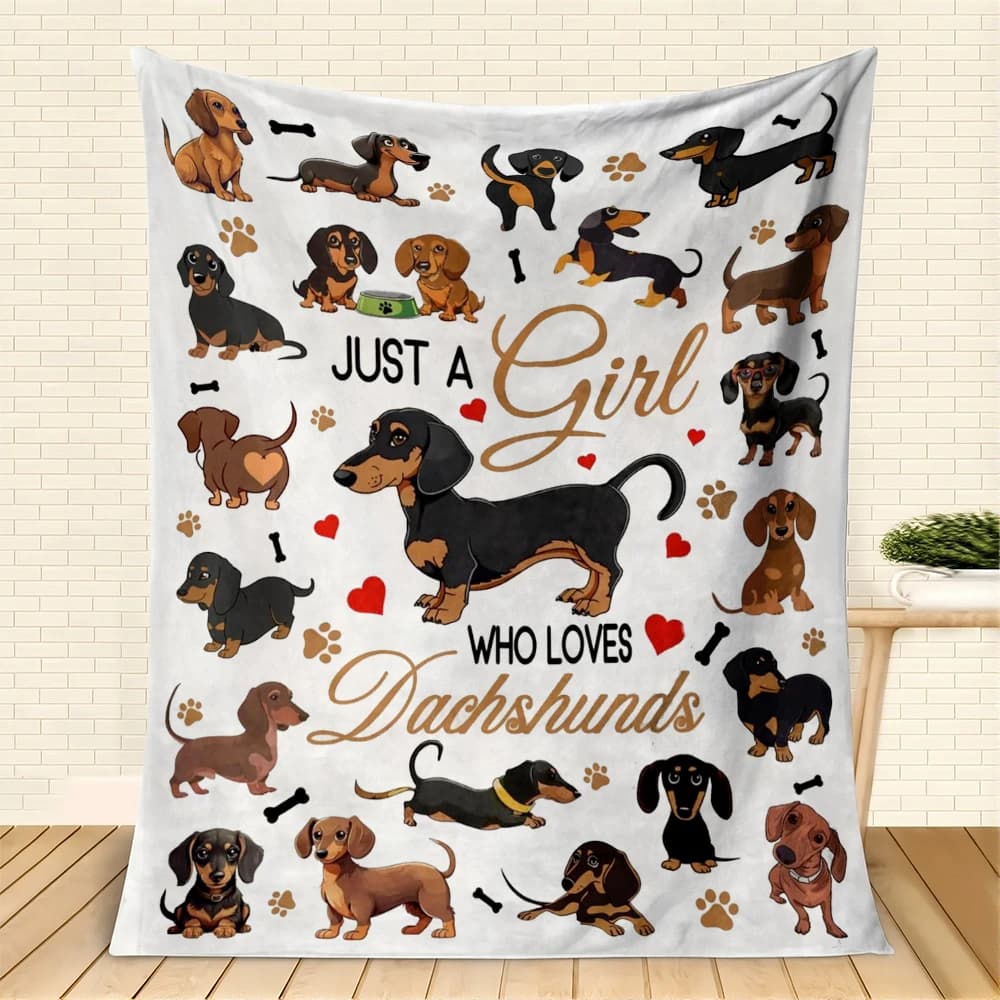 1PC Throw Cute Dachshunds Flannel Blanket for Couch Bed Sofa Warm blankets Perfect Festival Gifts for a Girl Boy who Loves Dogs