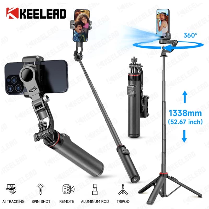Portable stabilizer with cardanic joint with intelligent tracking for mobile phones Record video/Vlog C22 Tripod for selfie stick, optional filling light