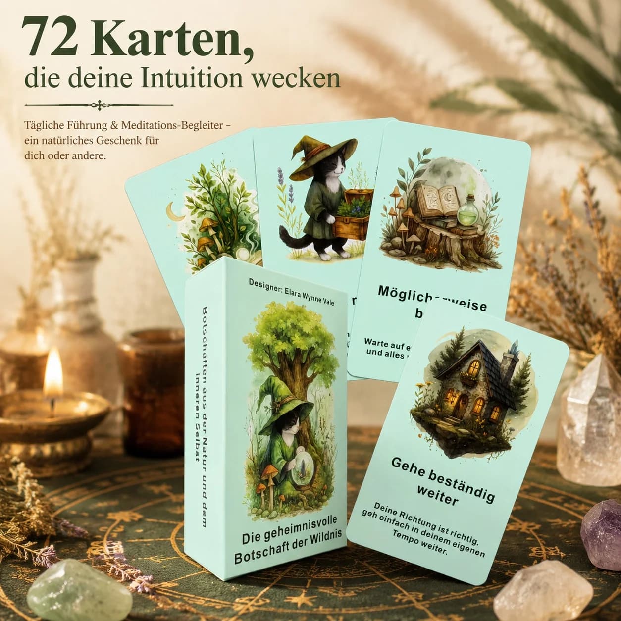 Carte Oracolo Wilderness Magic in Tedesco, Serie Tarocchi da 72 Carte, Strumento di Divinazione, Totem di Cristalli, Piante e Animali