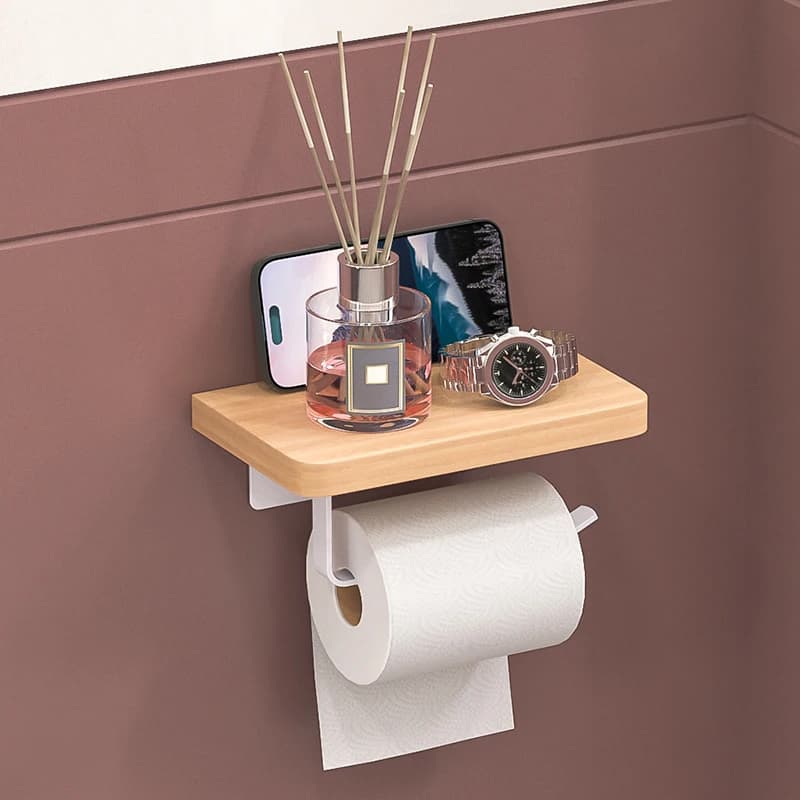 Portarotolo da parete in legno, dispenser per rotoli di carta igienica, porta carta igienica, accessori per il bagno