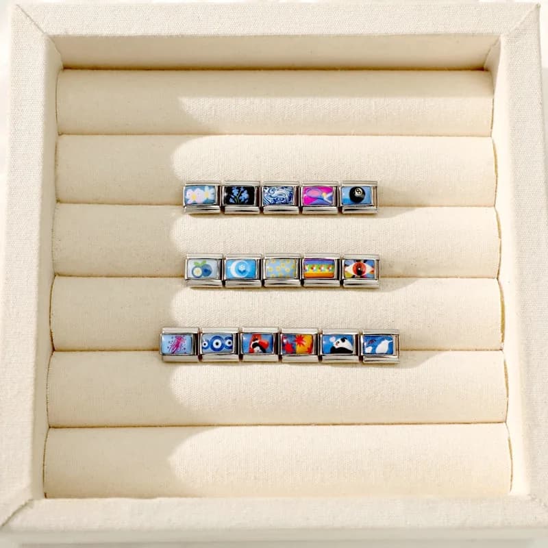 Fashion Ball NO.8 Flower Eye Cat Blueberry Tennis Jellyfish Italian Charm Links Fit 9mm Stainless Steel Bracelet DIY Making Gift