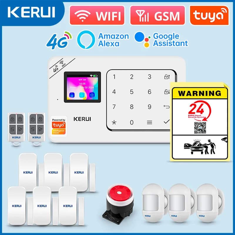 KERUI 4G + WiFi Sistema di allarme domestico wireless W184 Tuya Sistema di allarme intelligente di sicurezza Protezione antifurto Sensore di movimento PIR Sirena di allarme