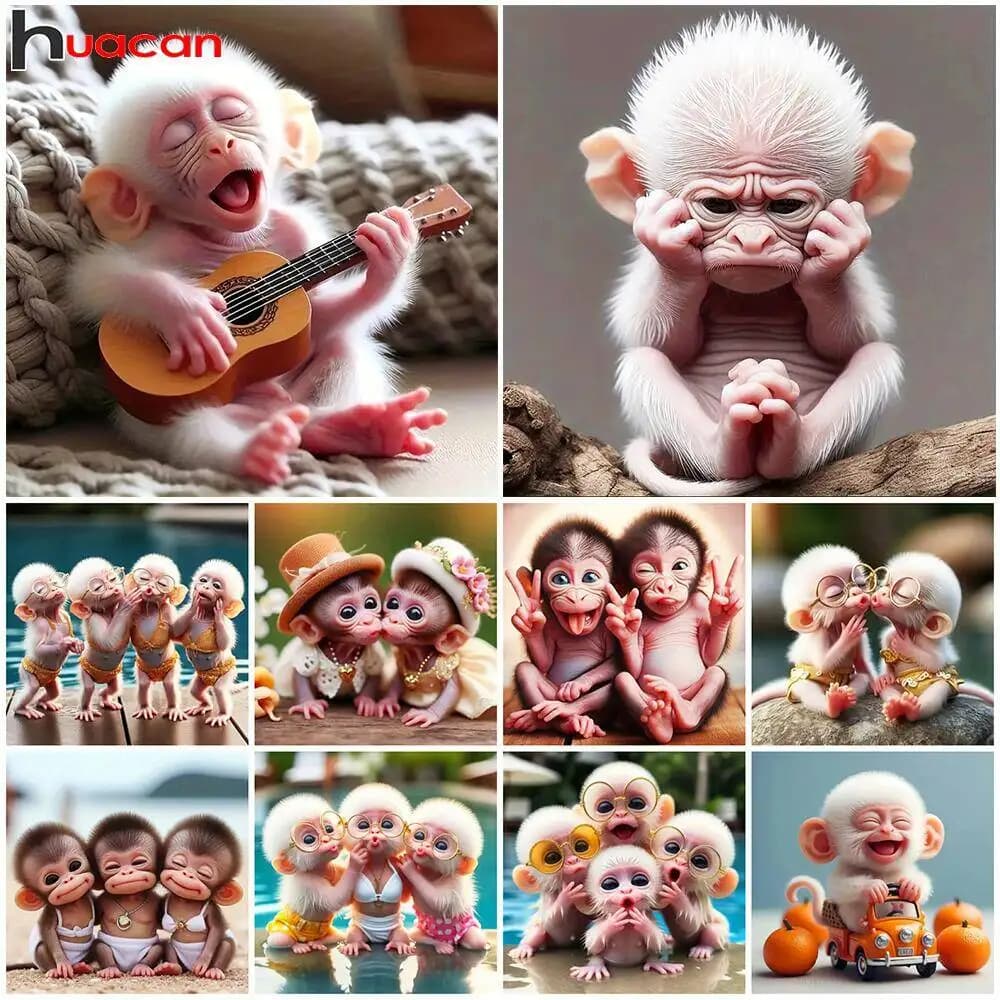 Huacan Full Diamond Painting Monkey Complete Kit Diy Diamond Mosaic Animal Funny Home Decor Handmade Holiday Gift