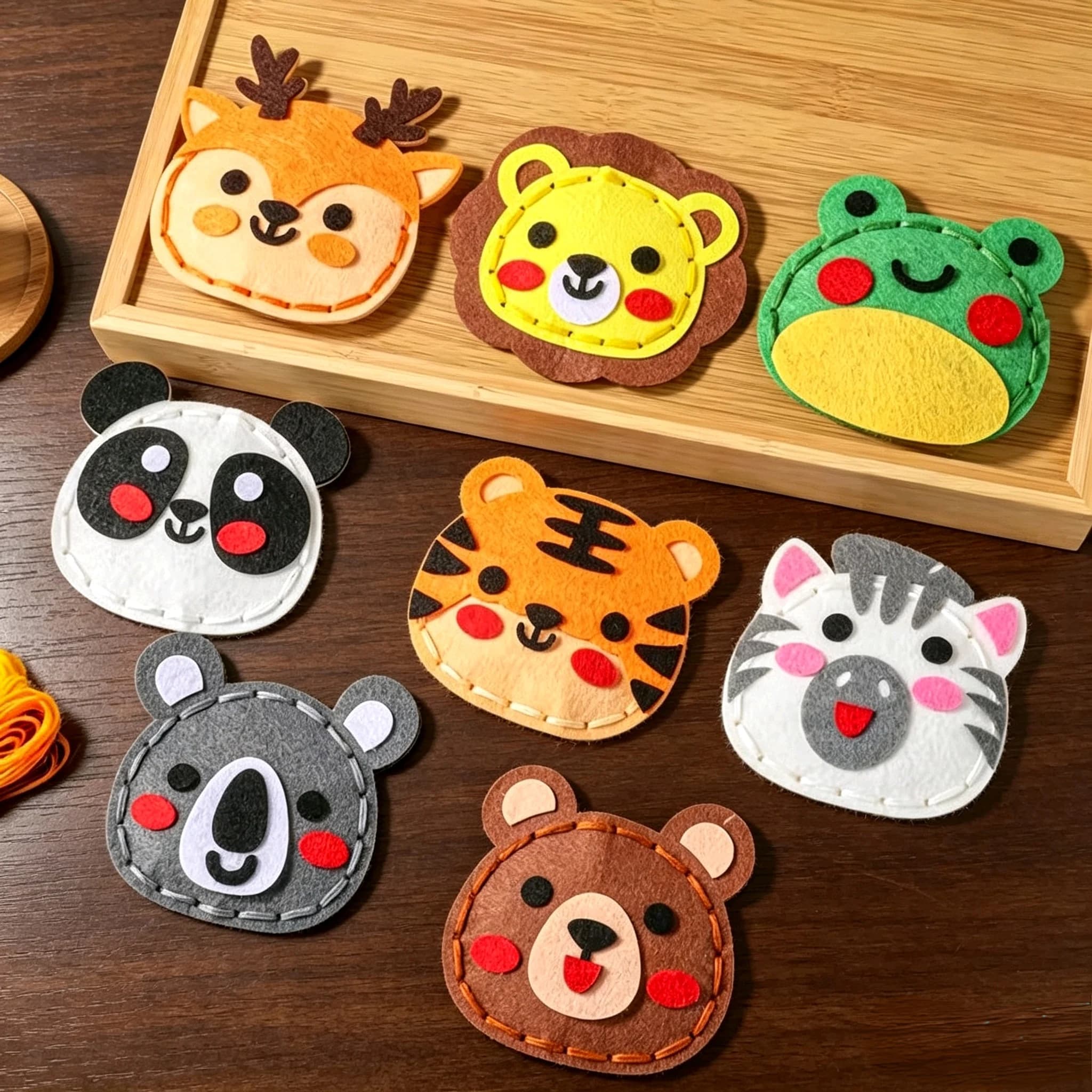 8Pcs Forest Animal Felt DIY Sewing Kit Cute Cartoon Pendant Handicraft Educational Pack for Kids Beginner Handmade Crafts Gift