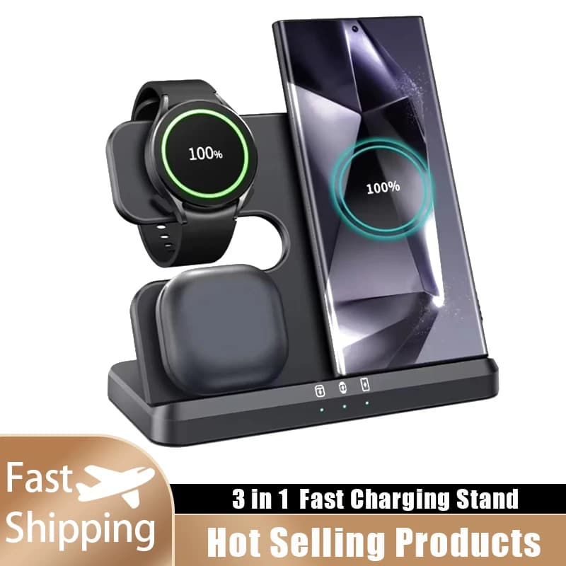 Wireless Charger Support for 3 in 1 Quick Charging dock station for Samsung Z Fold 5 4 3 S24 S23 Galaxy Watch 2-9 Active 2 Auricolari Pro