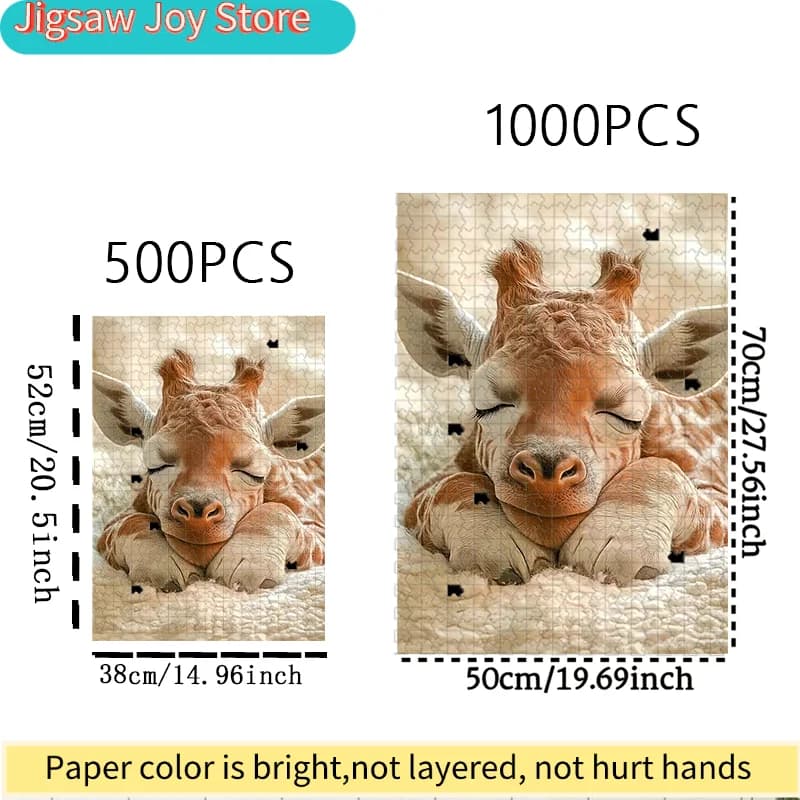 Puzzle con giraffa da 500/1000 pezzi per famiglie - Grande puzzle rompicapo con grazioso design di giraffa, sfida di livello intermedio, fai da te