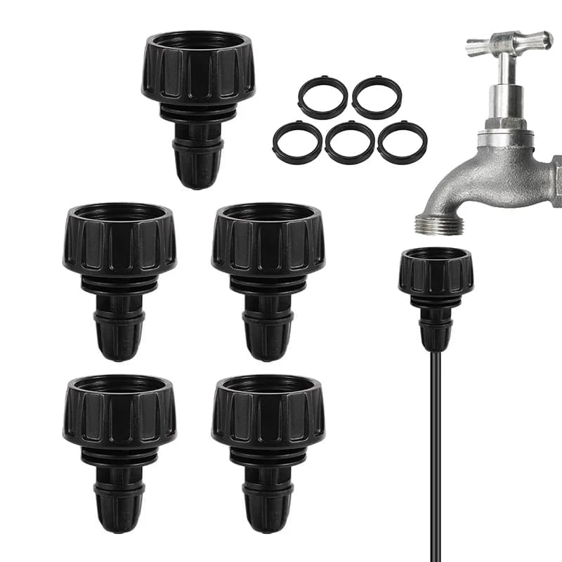 Adattatore per tubo da giardino con design a barbetta, 5 pezzi, per rubinetto da giardino da 3/4" a 1/4", connettore per tubi per irrigazione a goccia, accessori da giardino