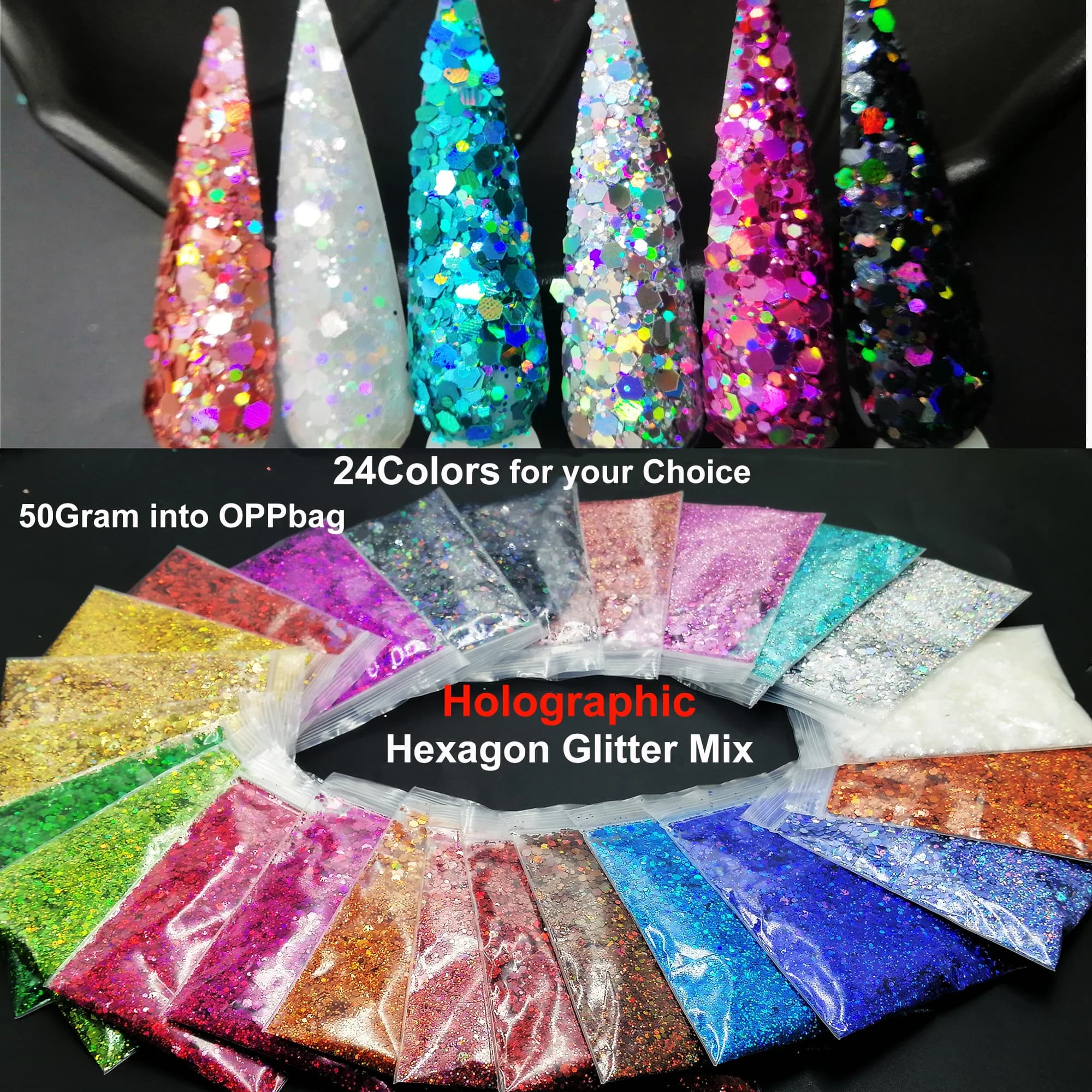 Paillettes a forma di scaglia con mix di glitter laser esagonale grosso a 24 colori olografico iridescente per nail art fai da te, viso, festival, melma, bicchiere
