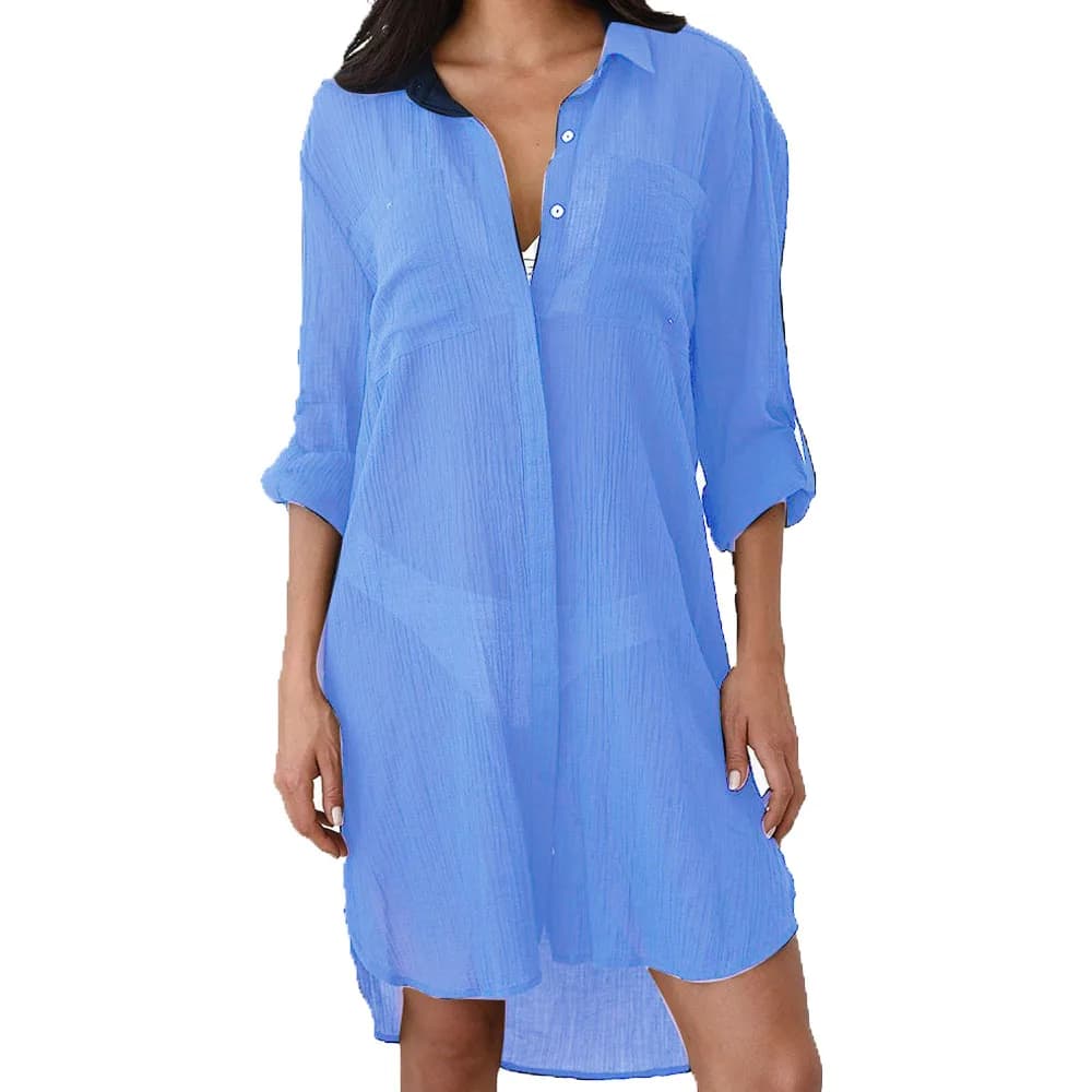 Women's Beach Cover with Bikini Pocket Swimwear T-shirt Excavated White Copricostume Tunic Beachwear