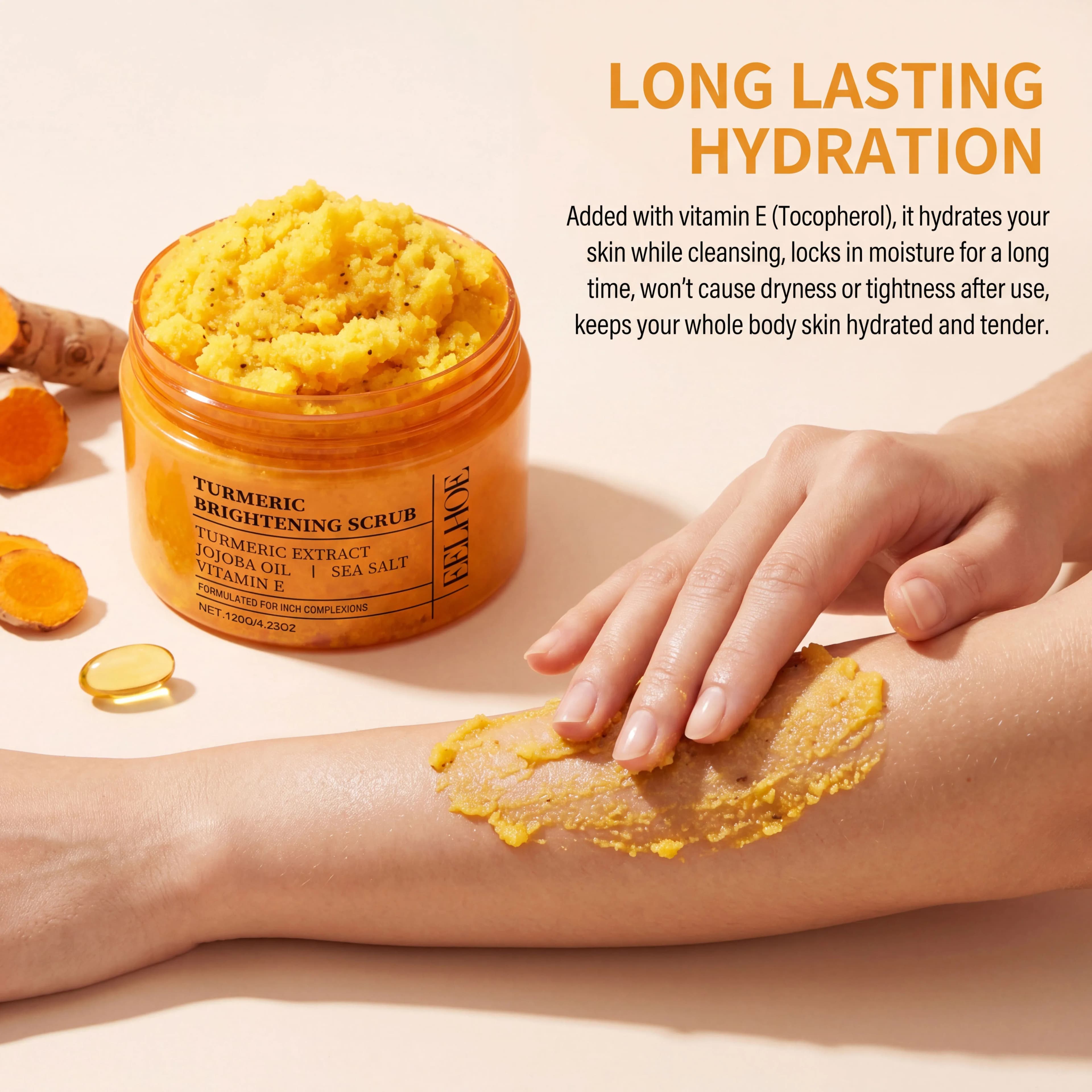 Turmeric Body Scrub Exfoliator Gentle Cleansing Smooth Hydrating Brightening Natural Dead Skin Remover All Skin Types Body Care