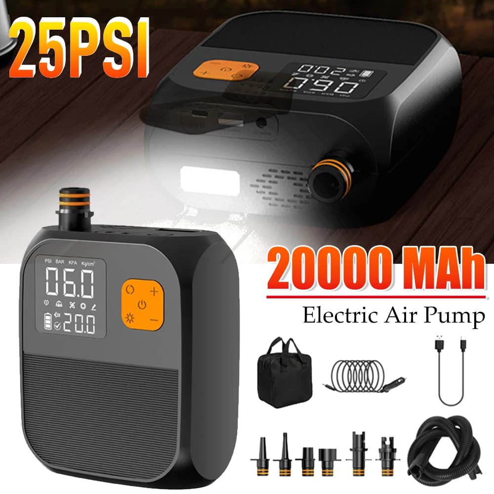 Accessori per barche SUP Compressore d'aria portatile 20000 MAh Ad alta pressione 25PSl Stand Up Paddle Pompa SUP Pompa ad aria elettrica per kayak