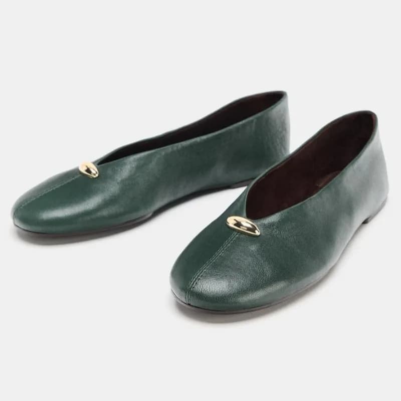 Fashionable Metal Dancer for Women Mocassini Soft Leather Green Retro Comfortable Women Shoes with Light Soft Sole