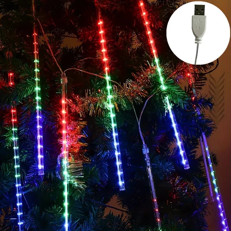 Luci a LED a Cascata Effetto Pioggia di Meteore da 30cm/50cm, Alimentate tramite USB, 8 Tubi, Illuminazione d'Ambiente per Matrimoni, Feste, Casa, Giardino, Patio