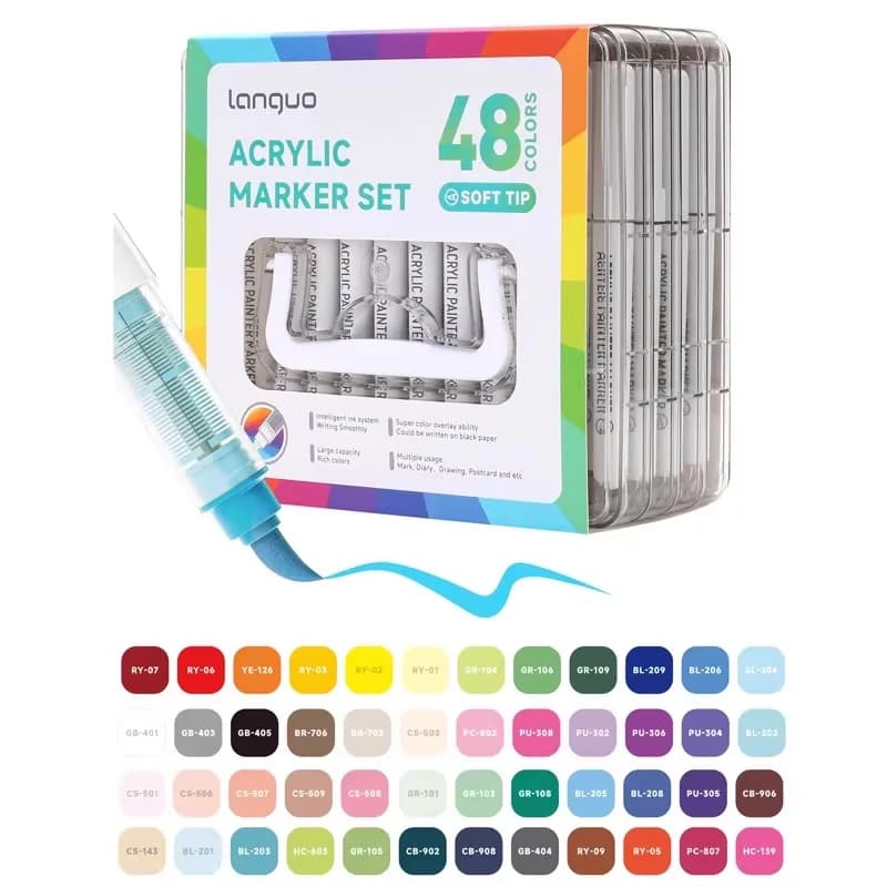 LANGUO 24/36/48/60Colors/box Direct Liquid Acrylic Paint Marker Pens Set Color Marker Pen for DIY Painting Drawing Ceramic Glass