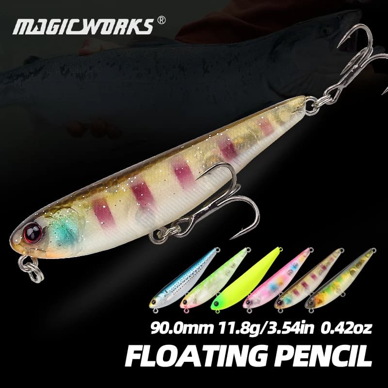 Magic Works 90mm 11.8g Topwater Matita Surface Walking Fishing Dog Artificial Wobblers Spigola Swimbaits Face
