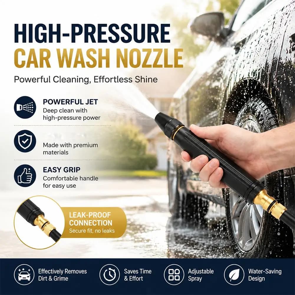 High Pressure Water Gun with Garden Pipe Nozzle, Heavy Duty Metal Sprayer with Fixing Clamps for Car Wash, Irrigation Floors and Windows