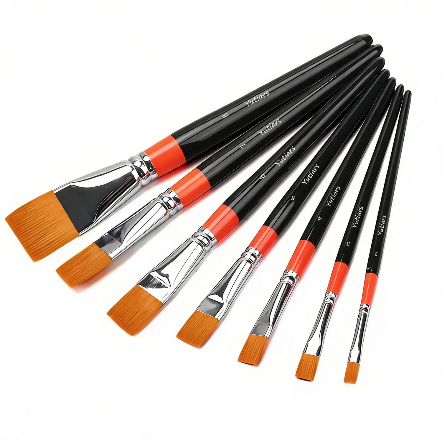 8Pcs Professional Flat Artist Paint Brushes Set Soft Nylon Hair for Watercolor Acrylic Oil Gouache Painting Beginners & Students