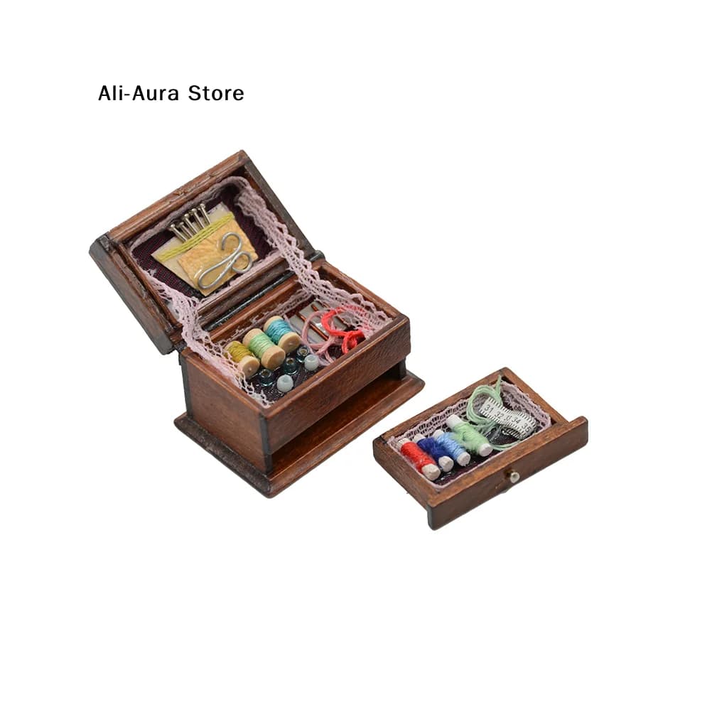 1Pcs Vintage Sewing Needlework Needle Kit Box 1:12 Dollhouse Miniature Mini Decor