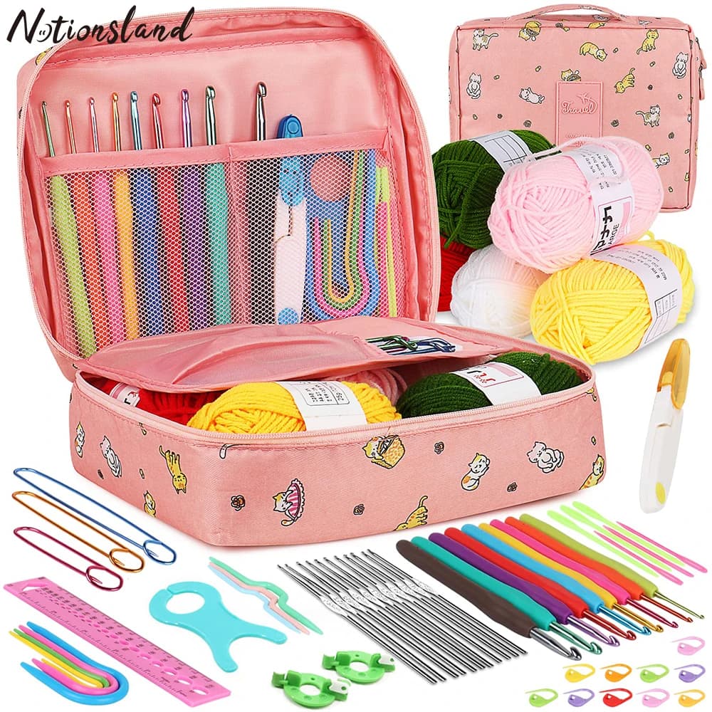 53 pezzi kit uncinetto con custodia set di ferri da maglia per tessitura set fai da te artigianali strumenti per cucire accessori forniture per uncinetto