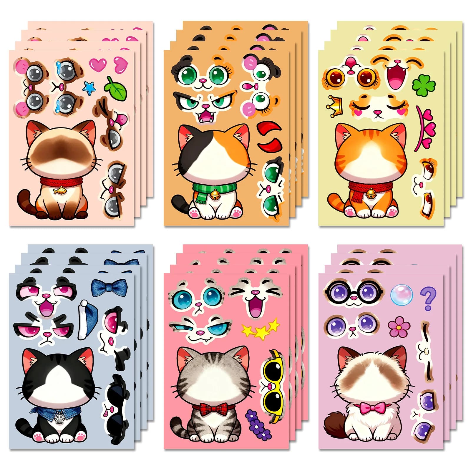 6/12 pezzi grande cartone animato gatto corpo intero fare una faccia adesivi puzzle gioco cerebrale fai da te per frigorifero scatola di cancelleria notebook chitarra scrivania